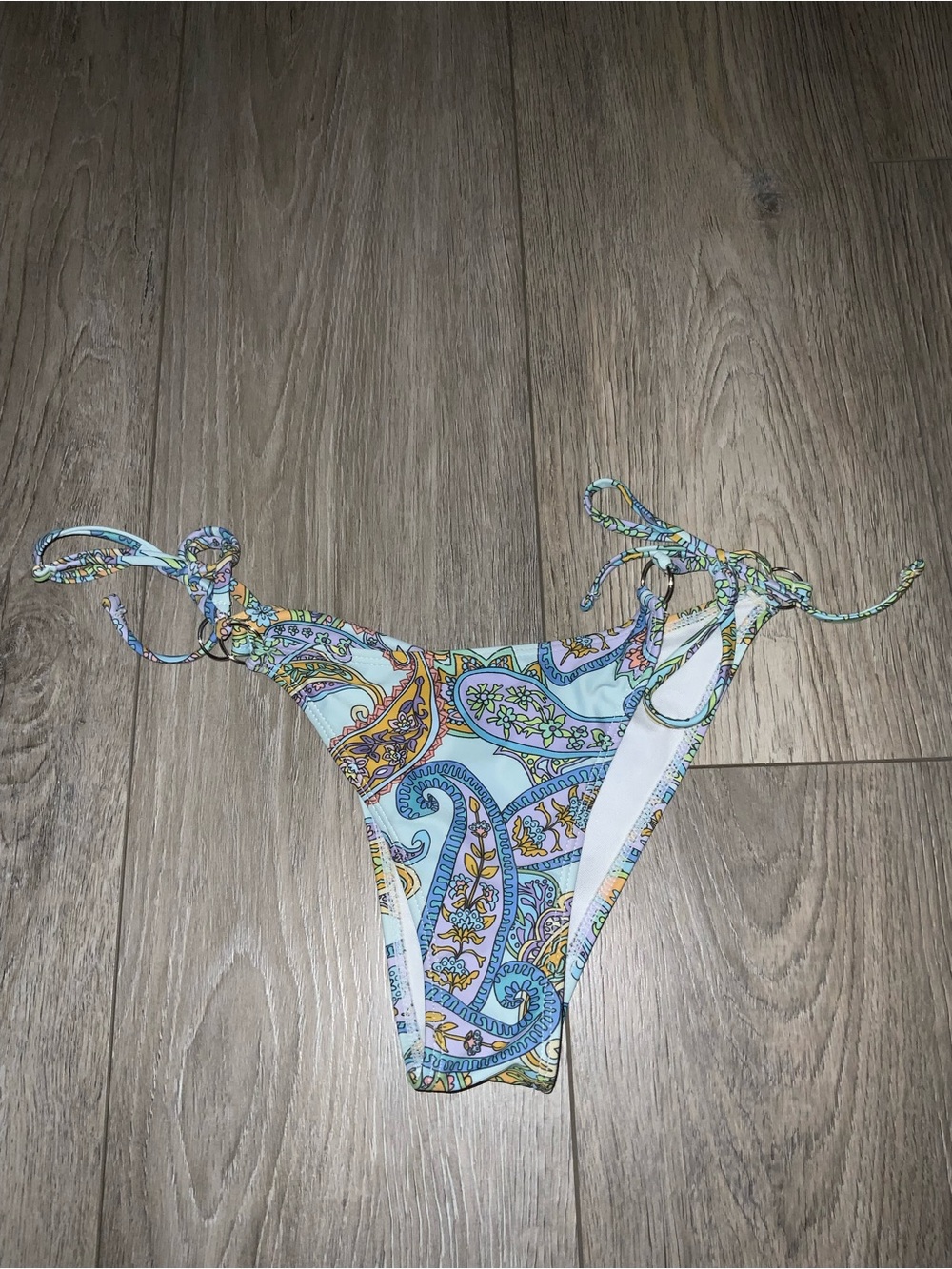 SHEIN Light Blue Paisley Tie-Side Bikini Bottom
